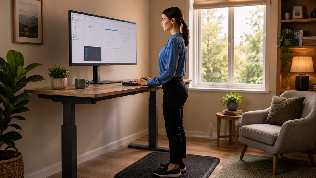 woman workign at a standing desk